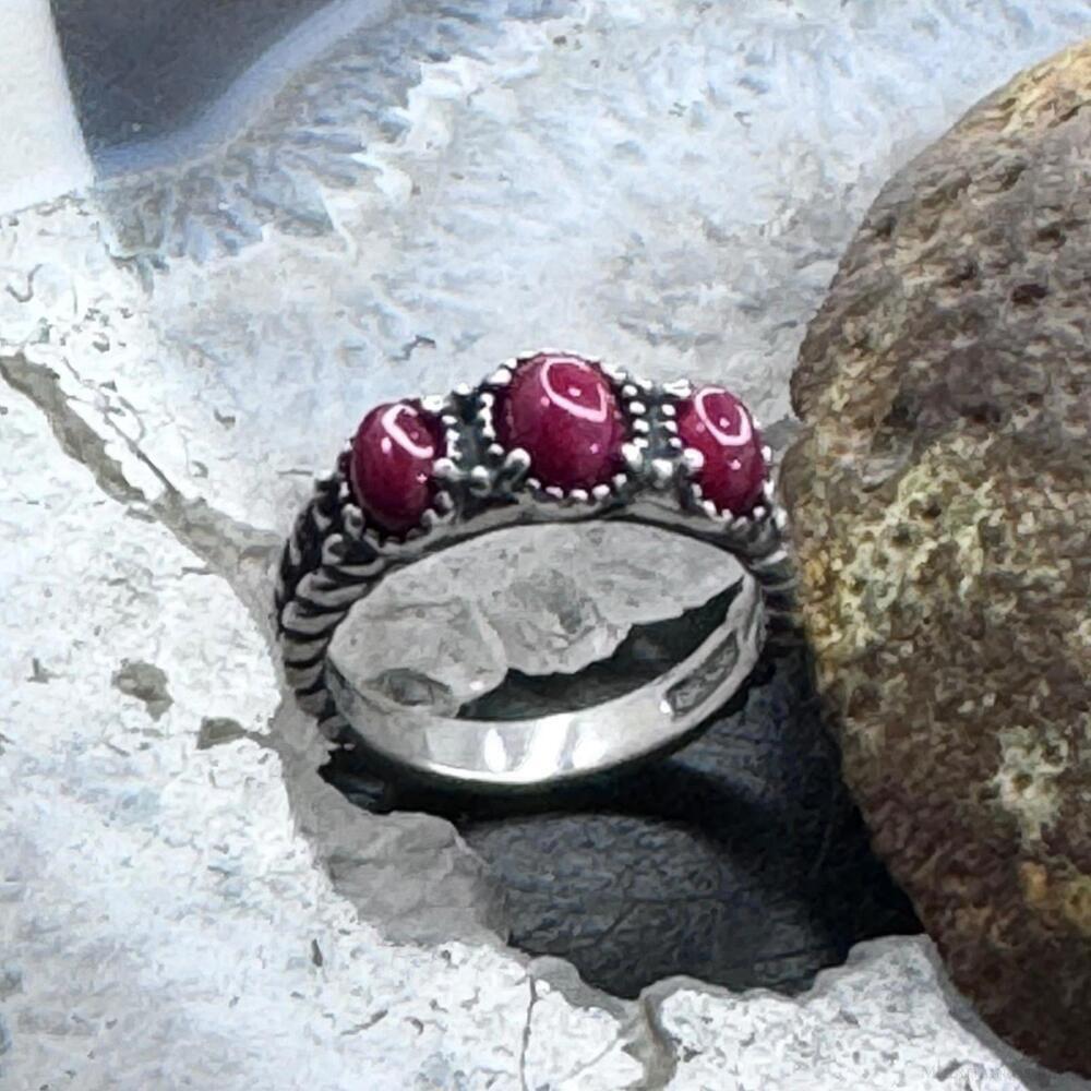 Carolyn Pollack Sterling Silver 3 Oval Red Jasper Decorated Ring For Women - Picture 4 of 10